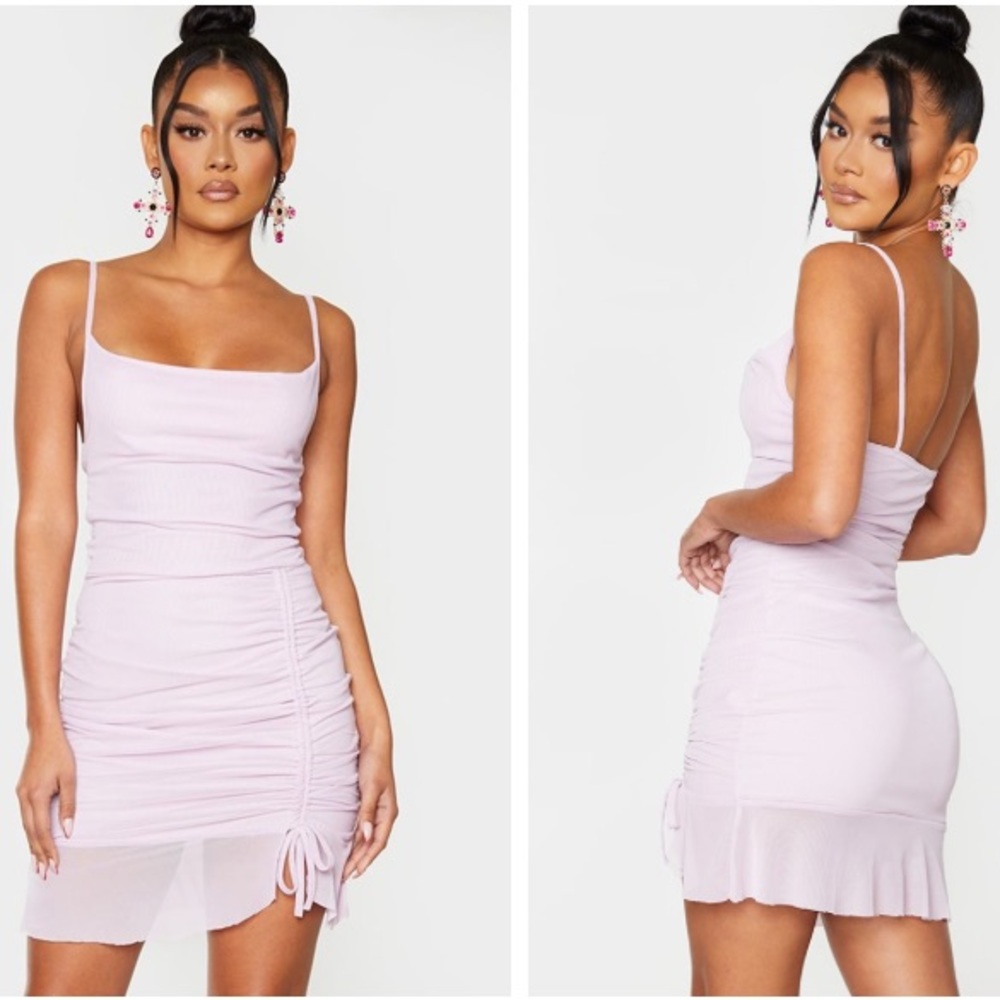 Pretty little thing lilac mesh ruched dress